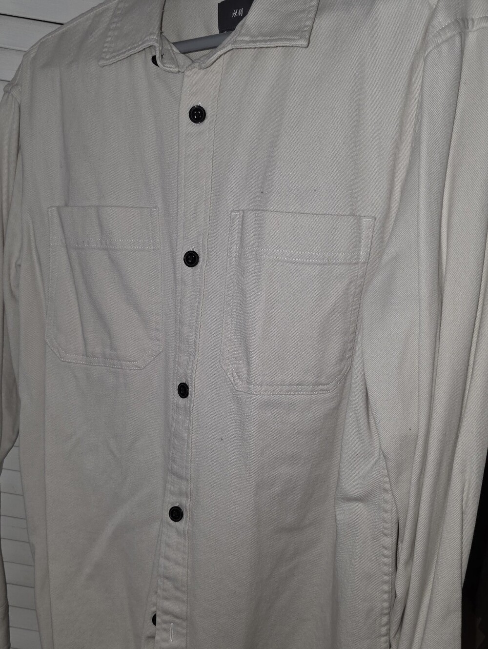 H&M Men’s Cream Beige Denim Overshirt Shacket Size Large Button Up